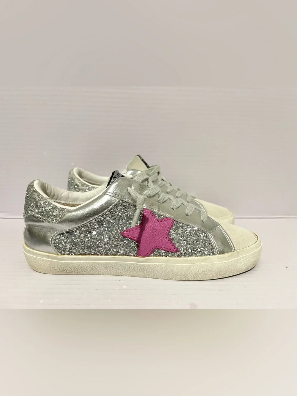 Vintage Havana  Silver Glitter Women’s Sneakers with Pink Star
